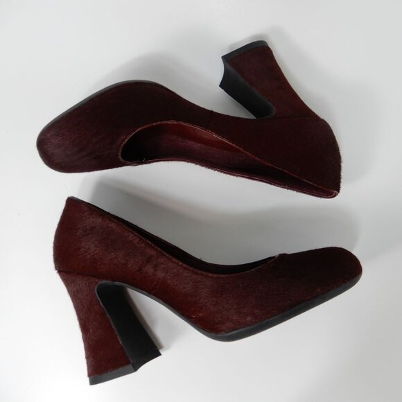 Jeffrey Campbell Buxom Pumps Heels Size 5.5 Genuine Calf Hair Wine Burgundy NEW - Picture 10 of 12
